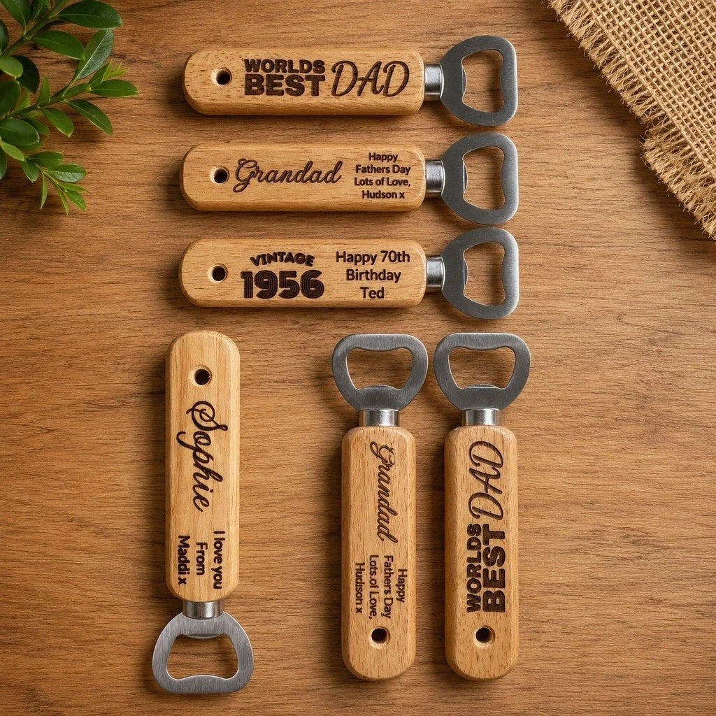 Personalised Wooden Bottle Opener Engraved Gift for All Any Occasion